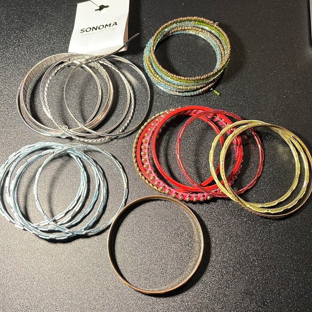 3/$15 Collection of 19 metal bangles and one cuff bracelet